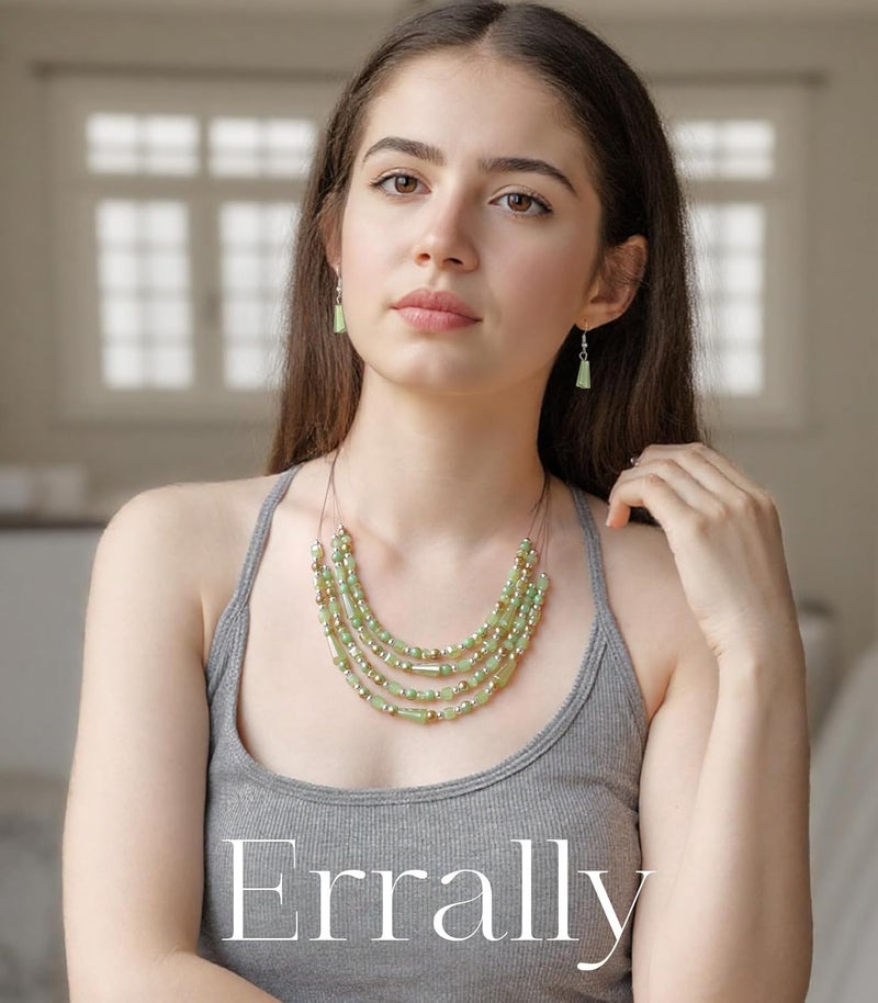 Errally Store Layered Beaded Statement Necklace Multi Strand Crystal Beads Collar Necklace and Earring Sets for Women Fashion Costume Jewelry Set Gifts for Her - Image 3